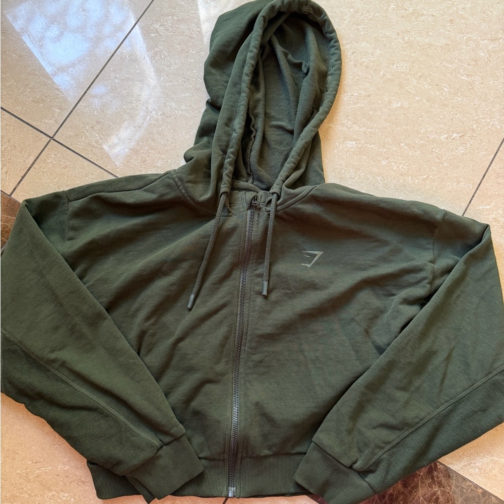 Gymshark Cropped Green Zip-Up Hoodie